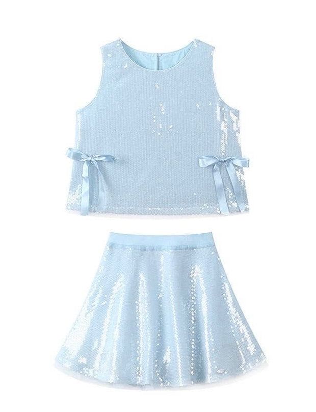 Baby Blue Sequin Bow Set-Little Sprout