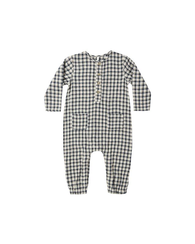 Long Sleeve Woven Jumpsuit - Navy Check Little Sport 