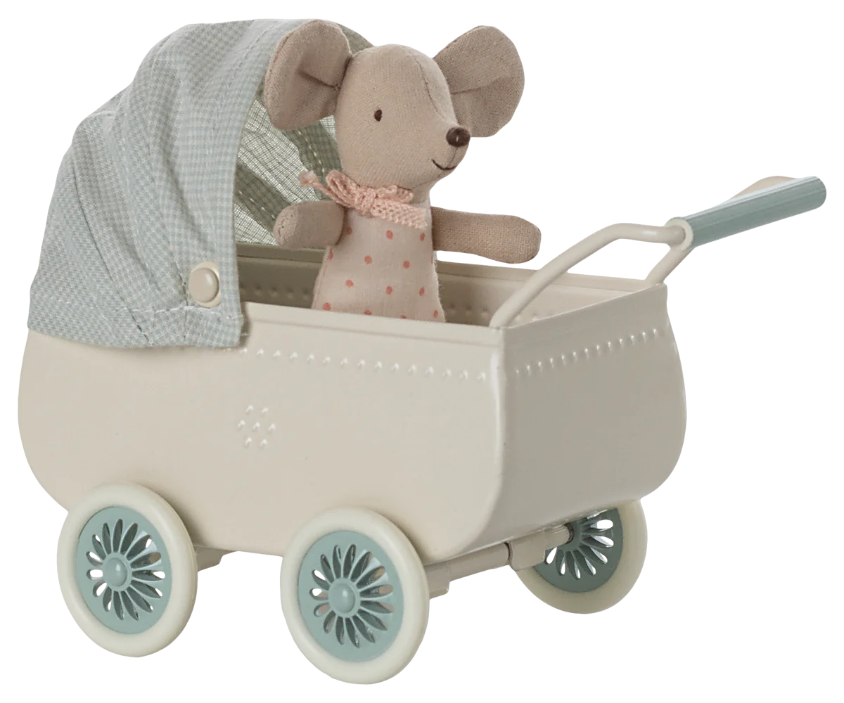 Pram with Baby Mouse - Mint-Little Sprout