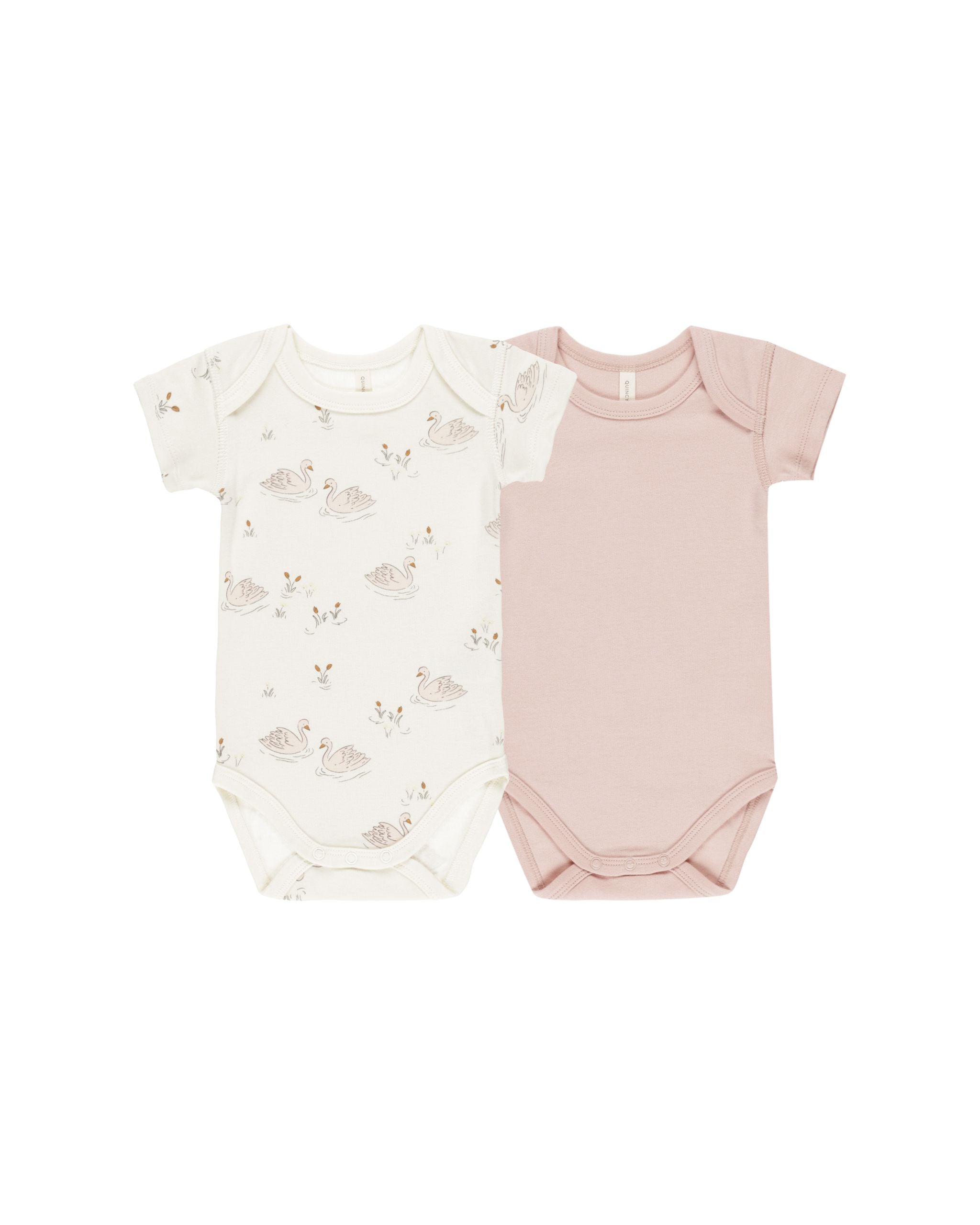 Short Sleeve Bodysuit 2 Pack - Swans, Bubblegum