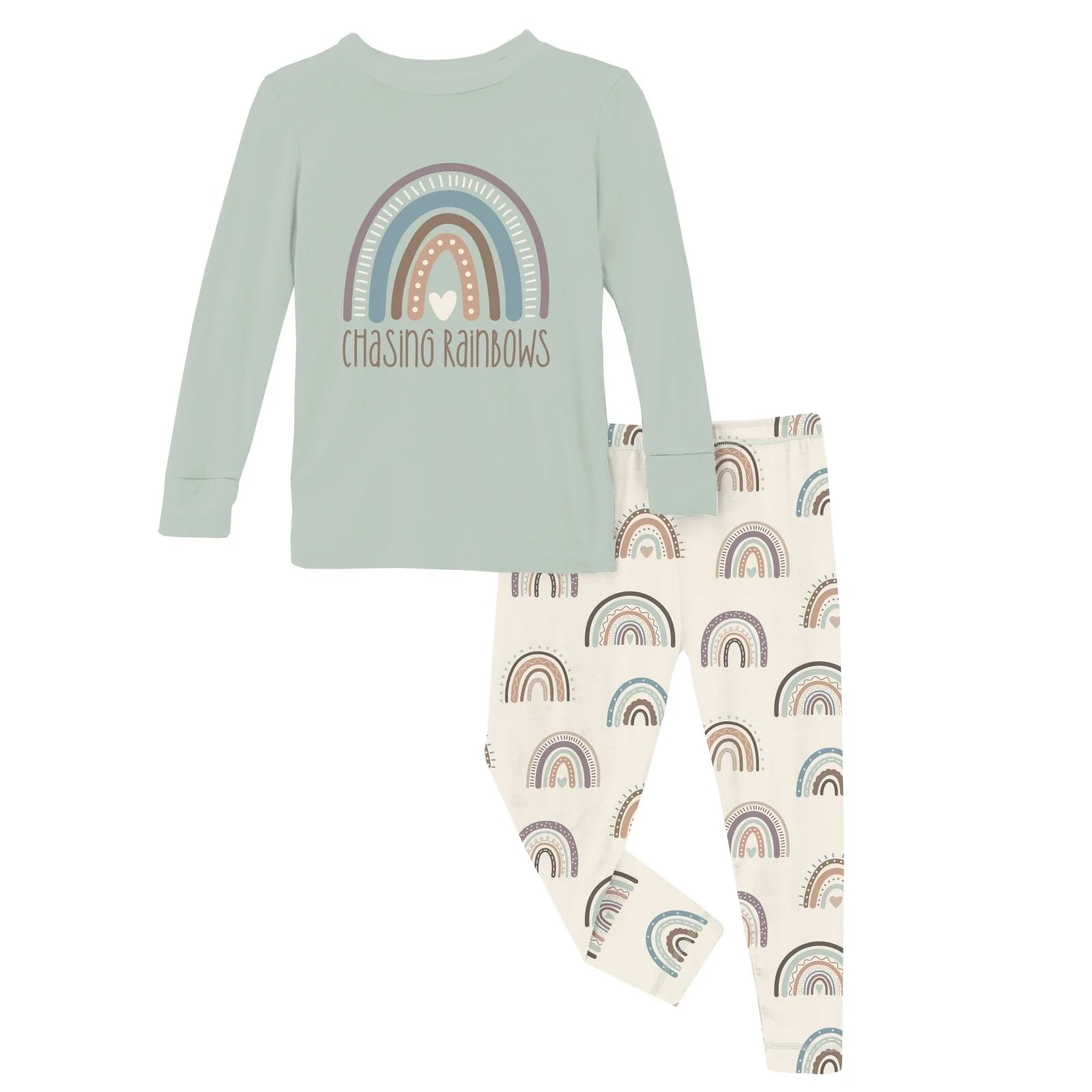 KicKee Pants Long Sleeve Graphic Tee Pajama Set Earthy Rainbows