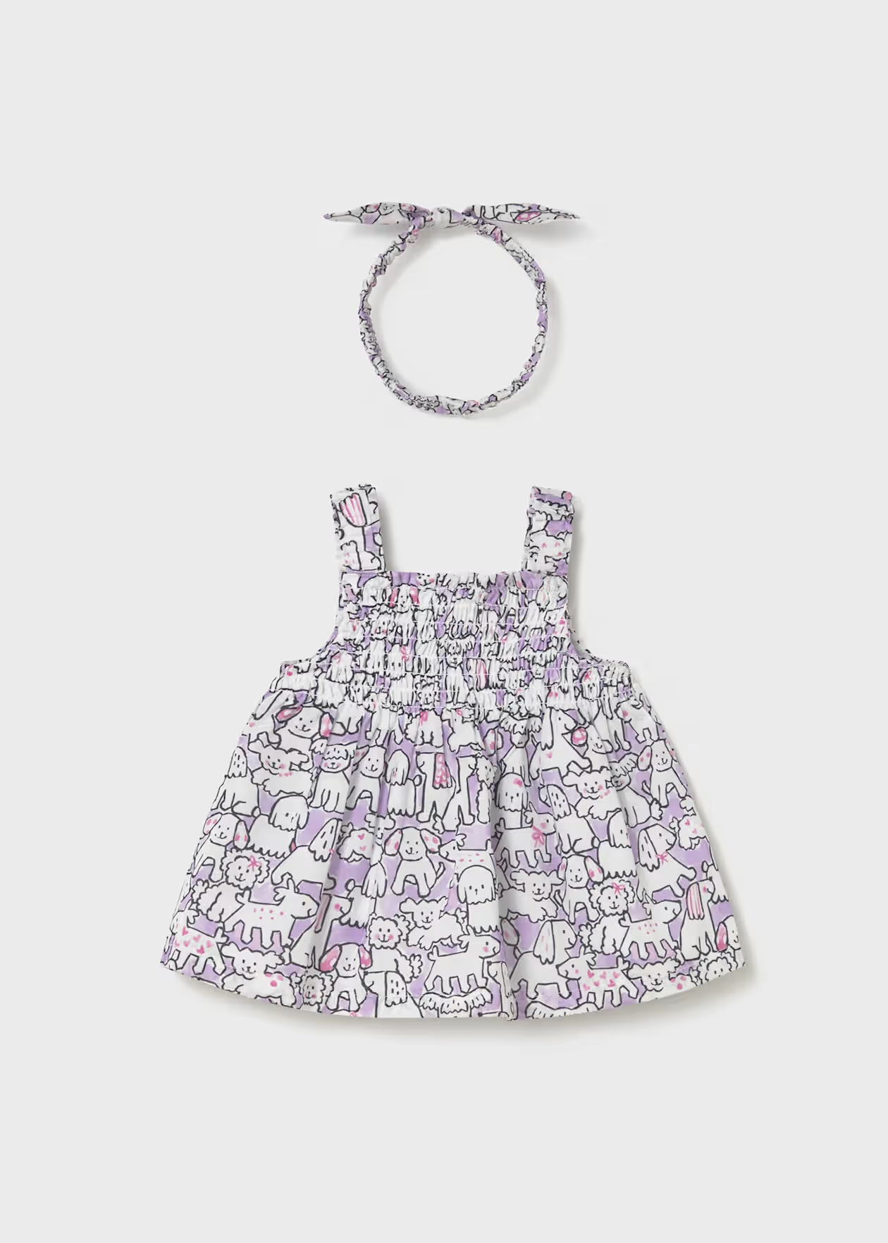 Newborn Girl Printed Dress with Headband - Lilac