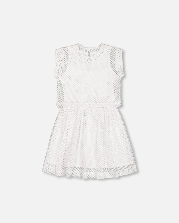 Bi-Material Mesh and Jersey Dress - White