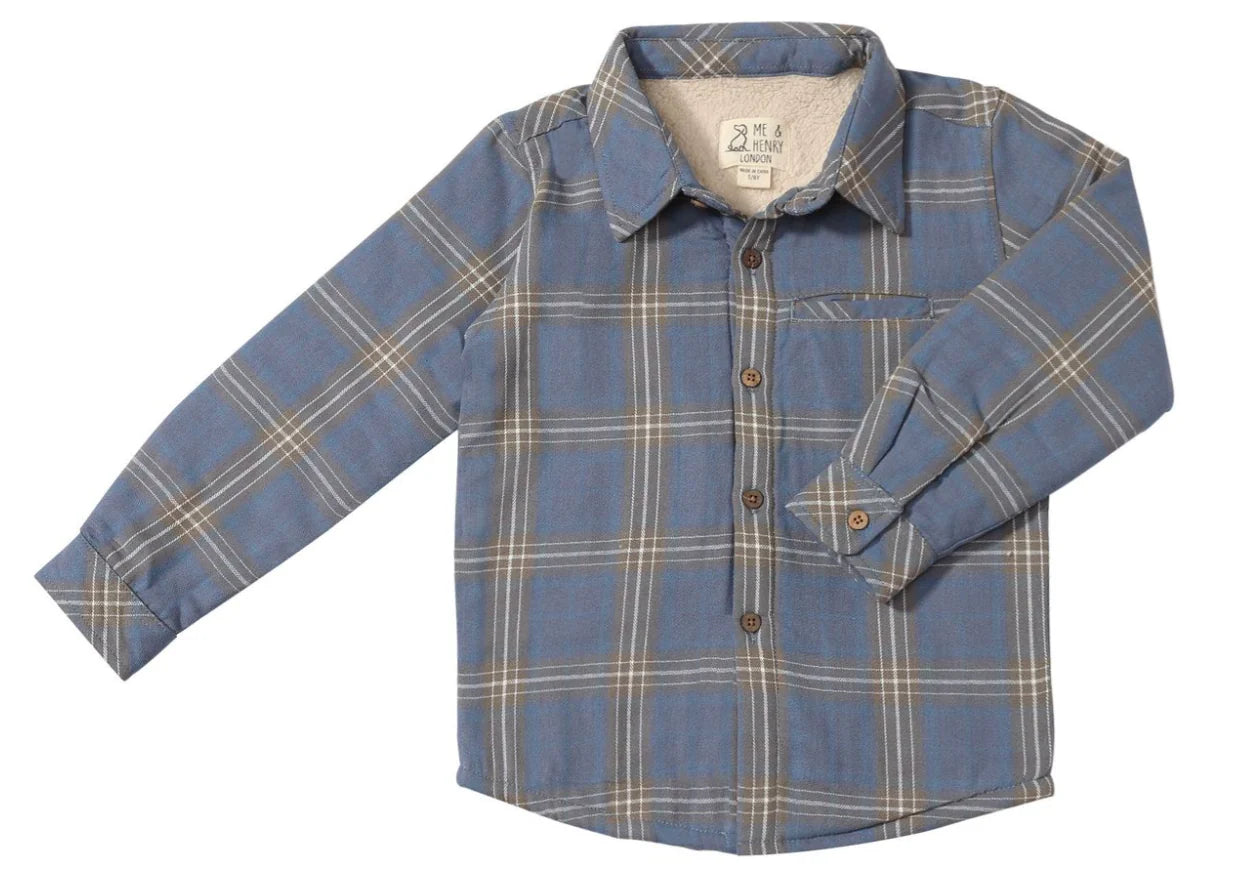 Me and Henry Adventurer Sherpa Lined Shirt Grey China Plaid Little Sprout