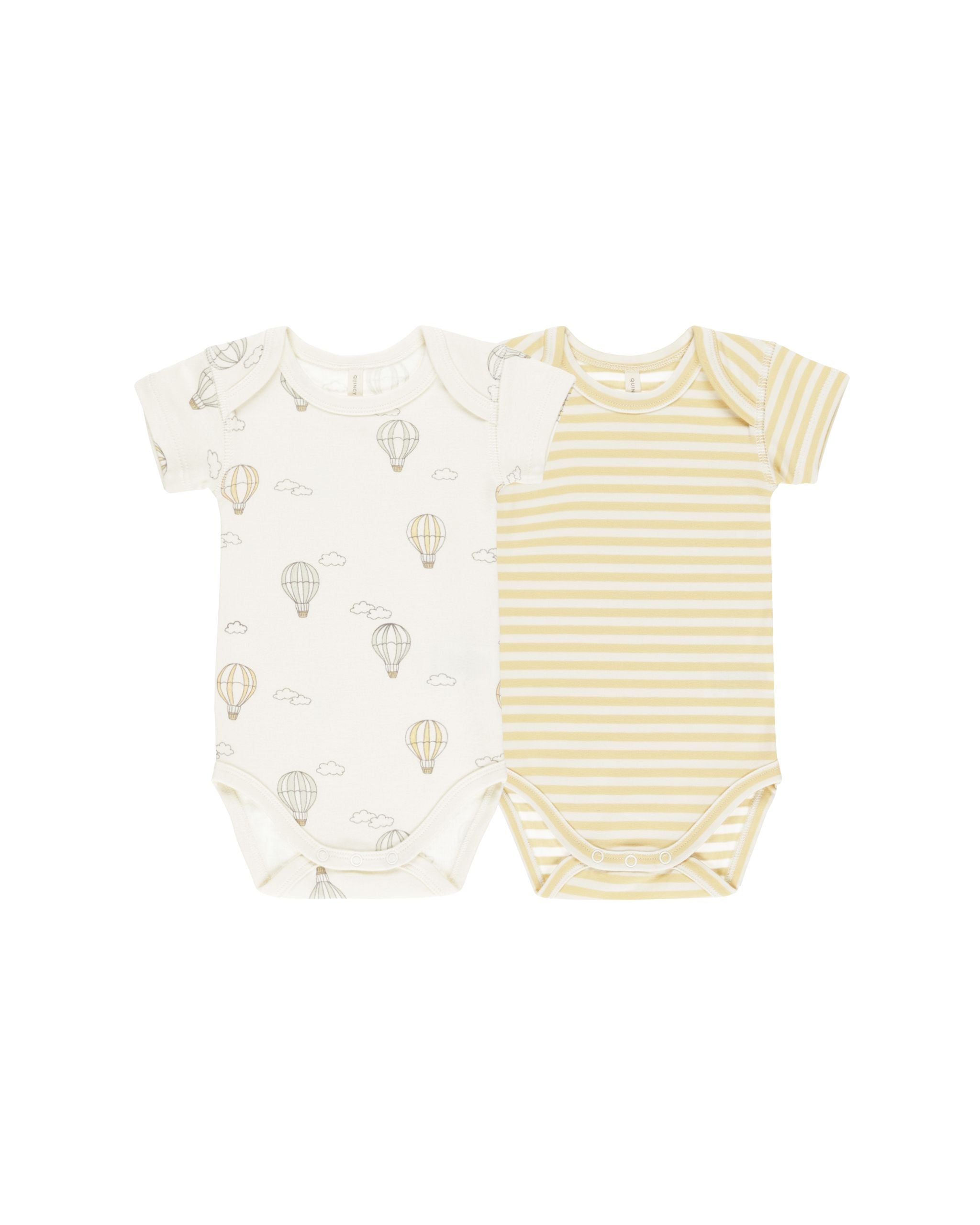 Short Sleeve Bodysuit 2 Pack - Hot Air Balloons, Yellow Stripe