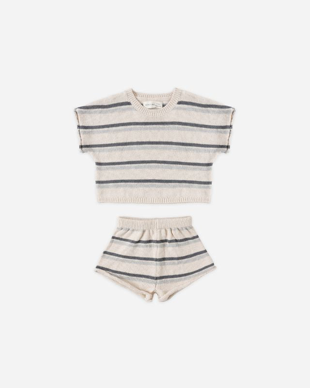 Quincy Mae Relaxed Summer Knit Set Ocean Stripe Little Sprout