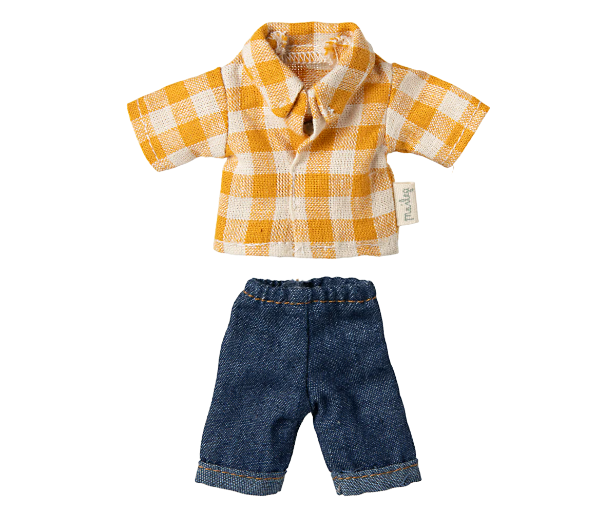Clothes for Dad Mouse - Yellow Checked Shirt and Pants-Little Sprout