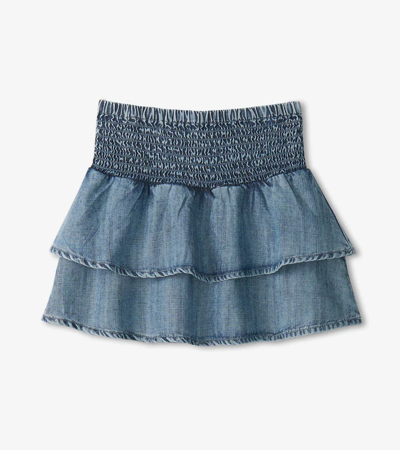 Hatley Tencel Smocked Skirt Blue Acid Rinse Little Sprout