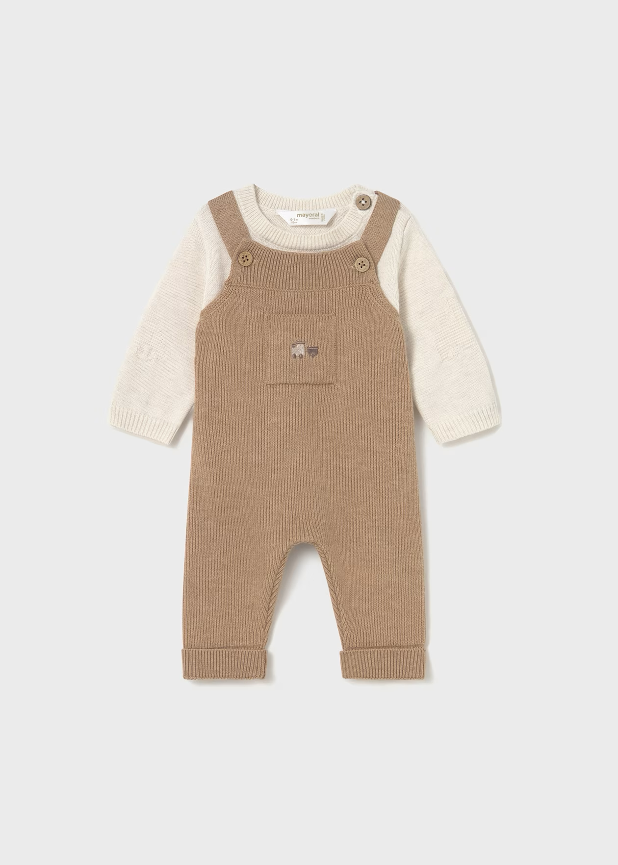 Newborn Boy 2-Piece Dungaree Set - Heather Toffee Little Sprout