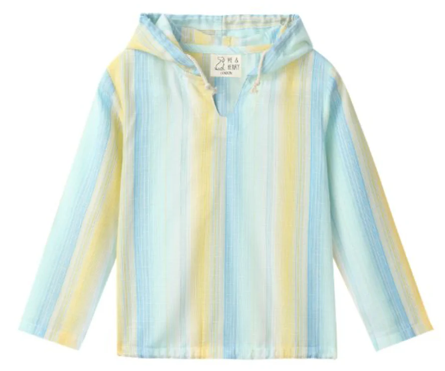 St Ives Hooded Woven Top Lemon Blue Stripe Me and Henry Little sprout