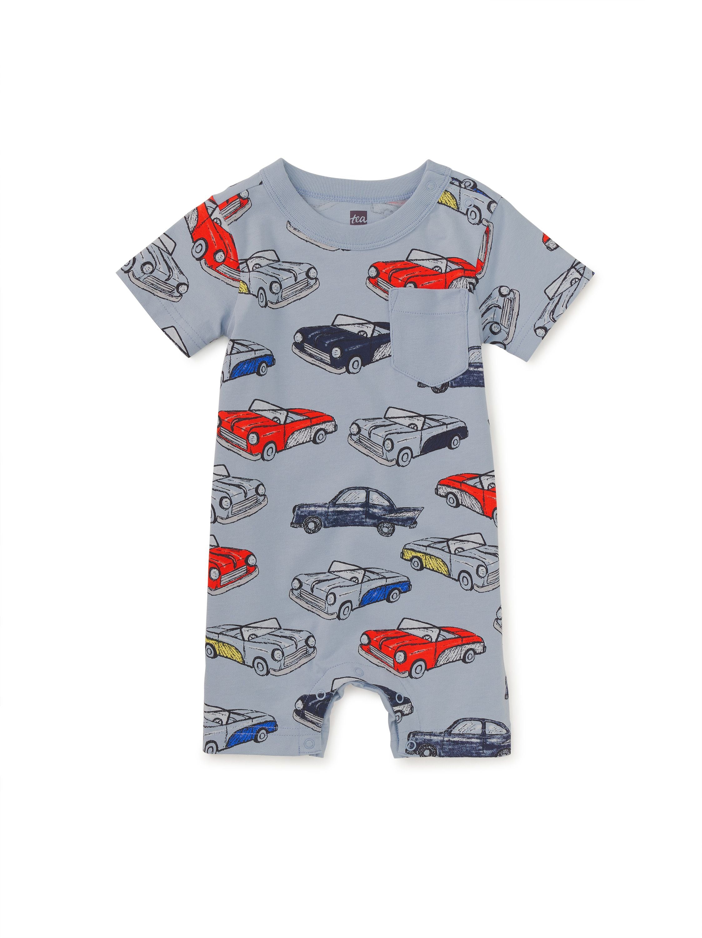 Pocket Shortie Baby Romper - Cuban Cars