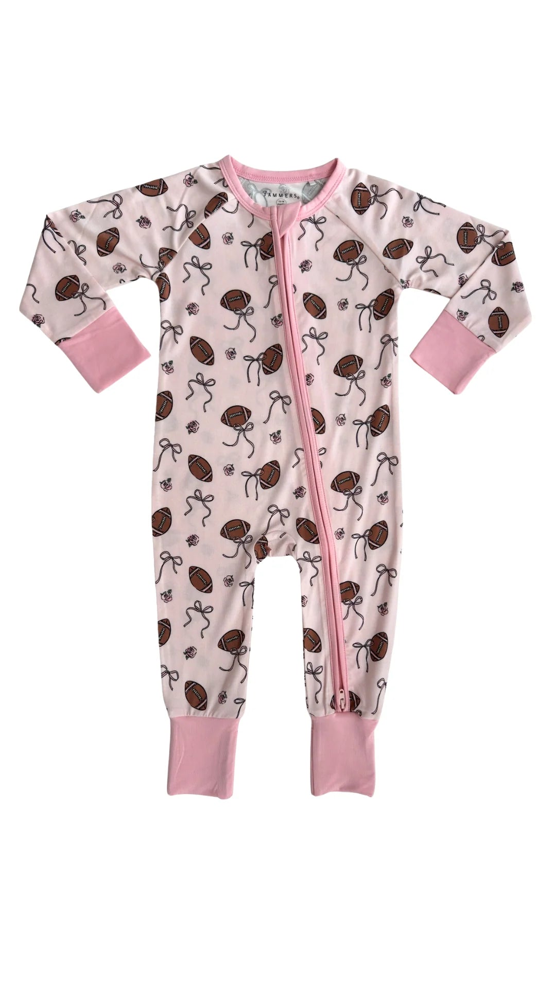 In My Jammers Blush Football Zipper Romper Little Sprout