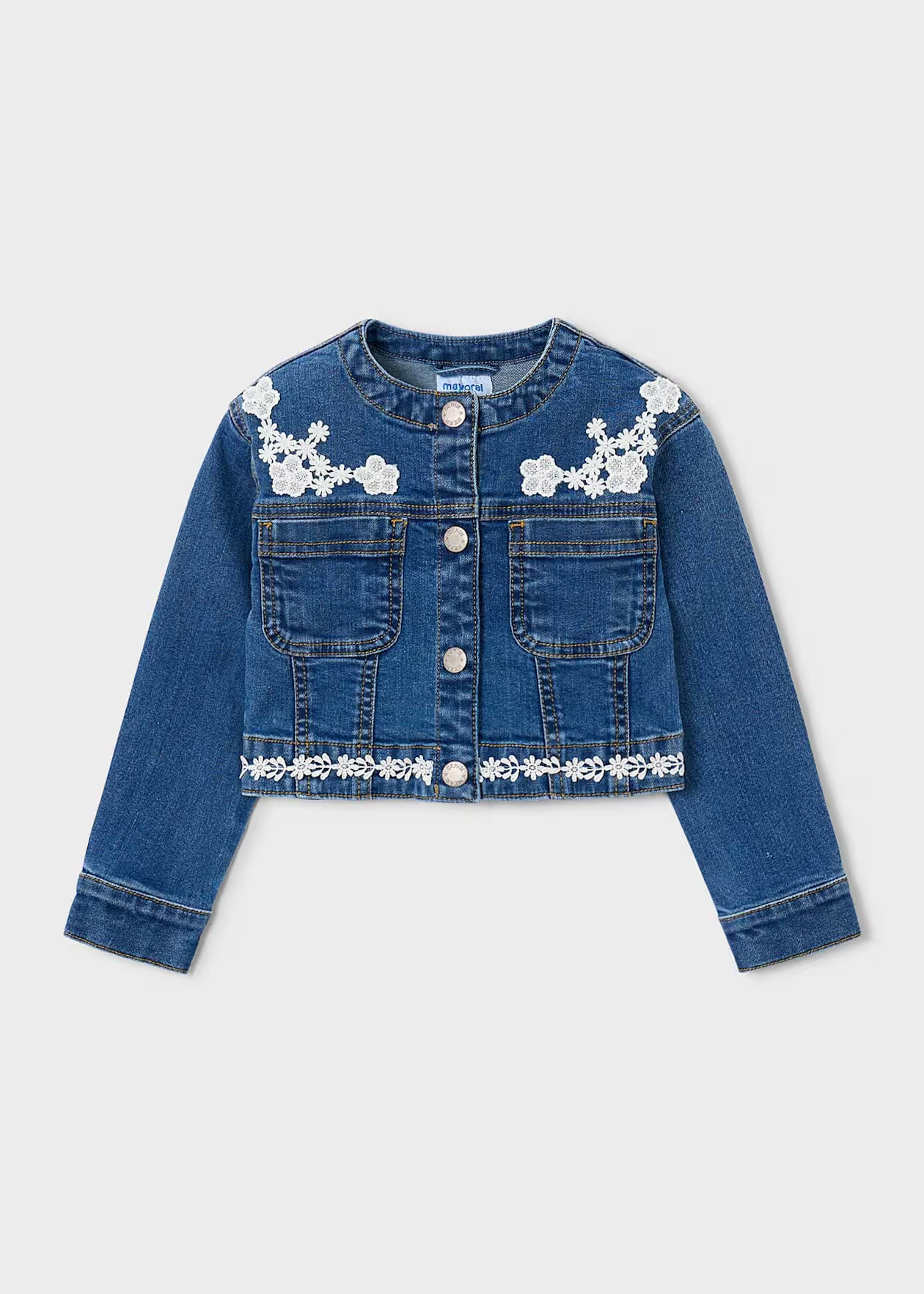 Mayoral Denim Jacket with Guipure Details Dark Little Sprout
