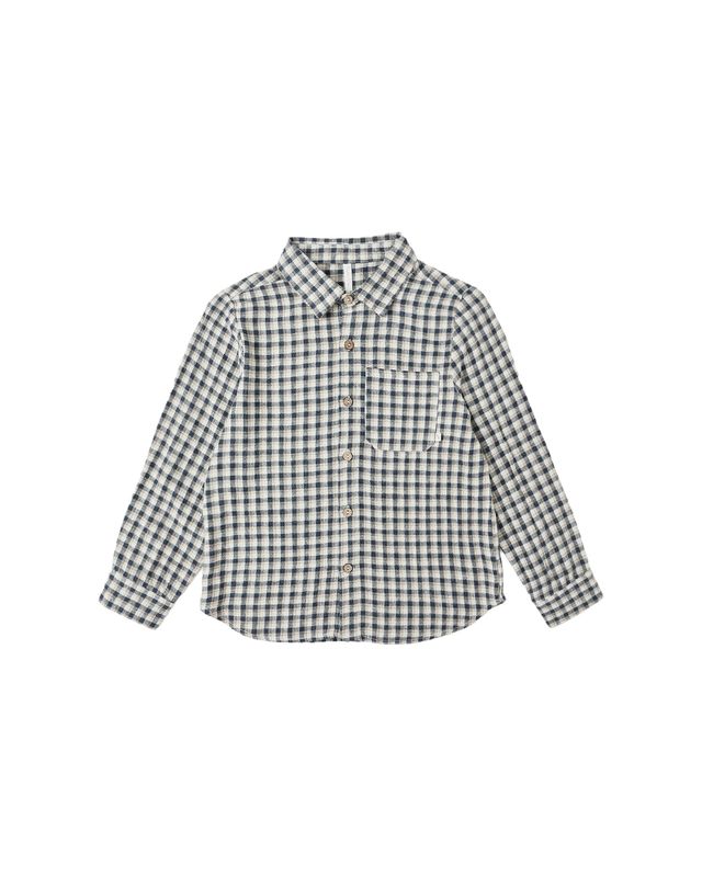 Collared Long Sleeve Shirt Navy Check Little Sprout
