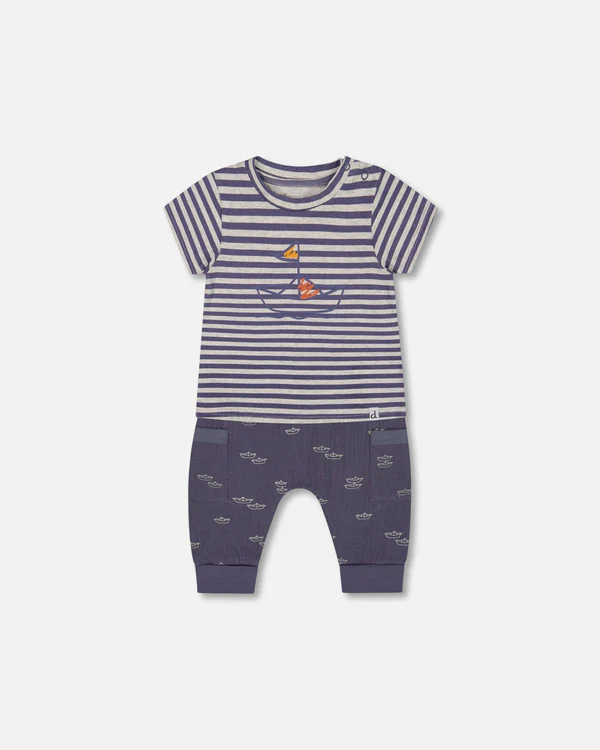 Baby Jersey Top and Muslin Pant Set - Blue Stripe