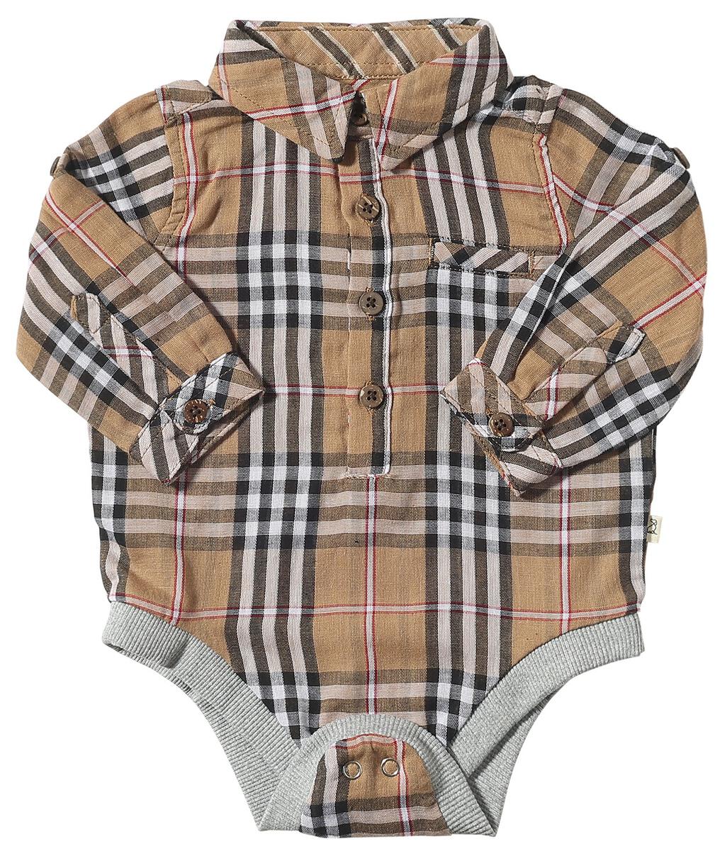 jasper. Woven Onesie Little Sprout Black Brown Red Plaid