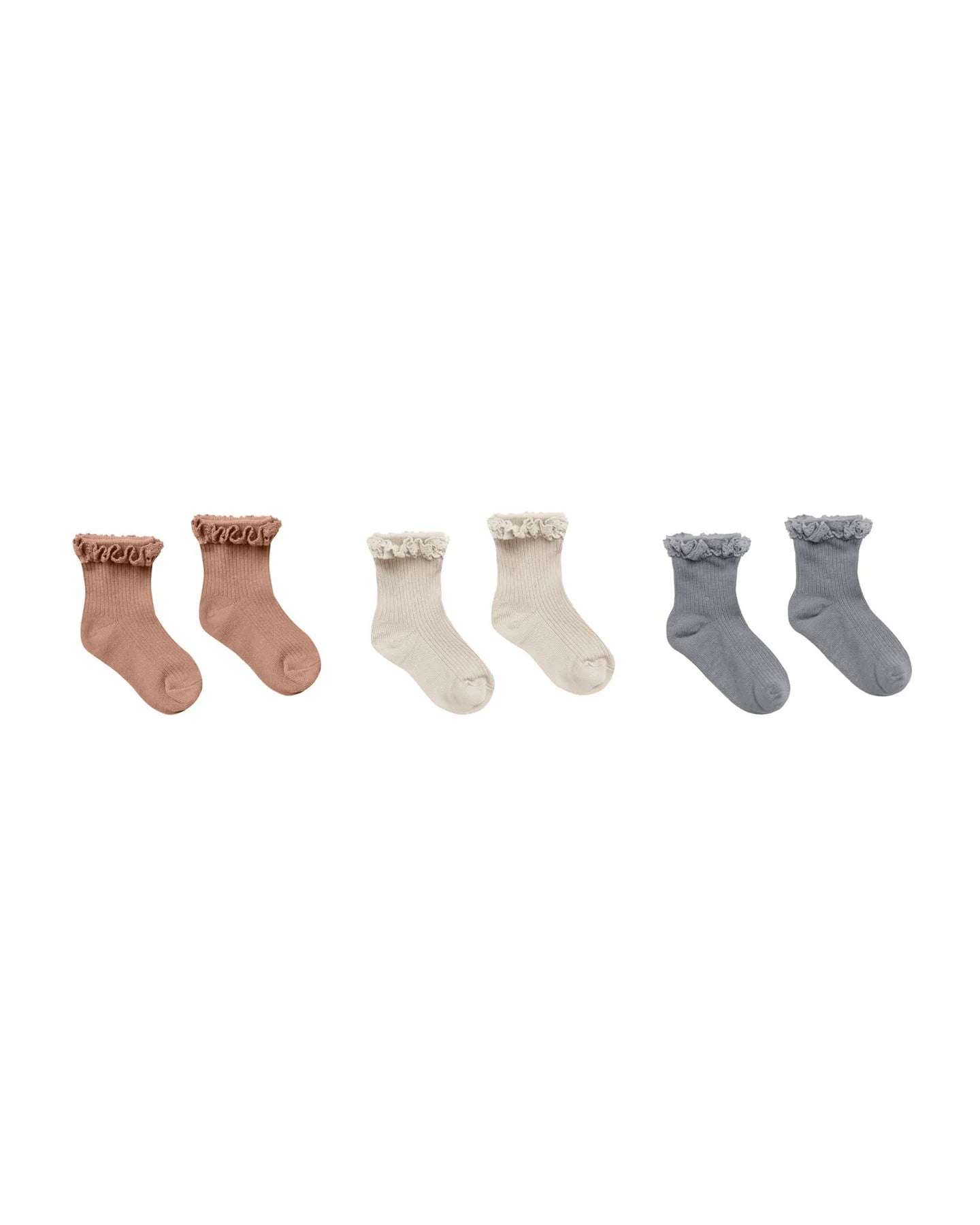 Lace Trim Socks - Spice, Natural, Dusty Blue