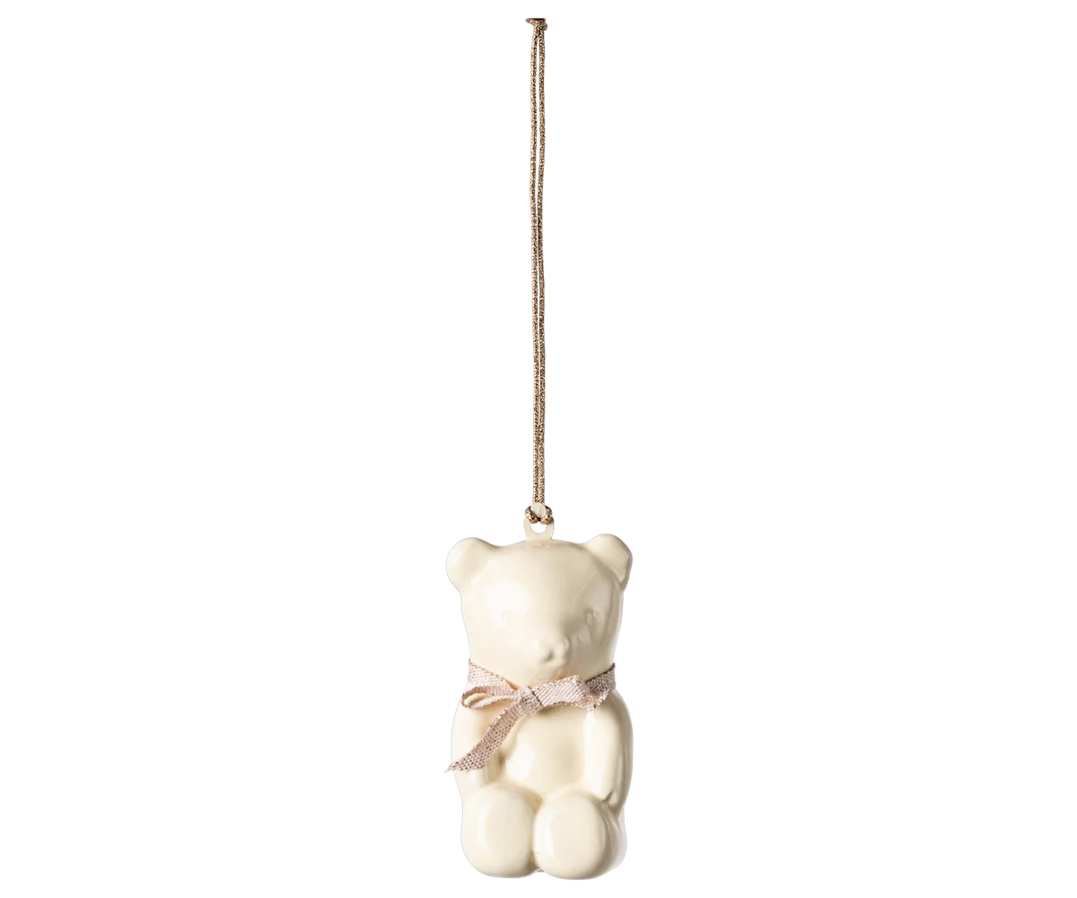 Metal Ornament, Teddy Bear - Off White/Rose