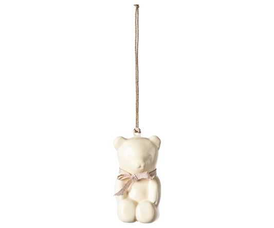 Metal Ornament, Teddy Bear - Off White/Rose