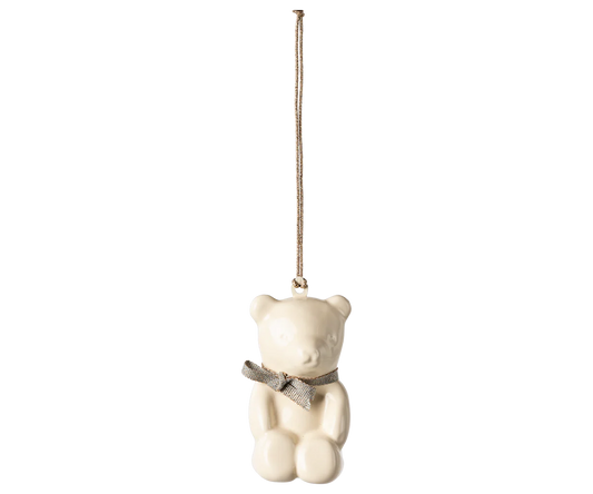 Metal Ornament, Teddy Bear - Off White/Blue