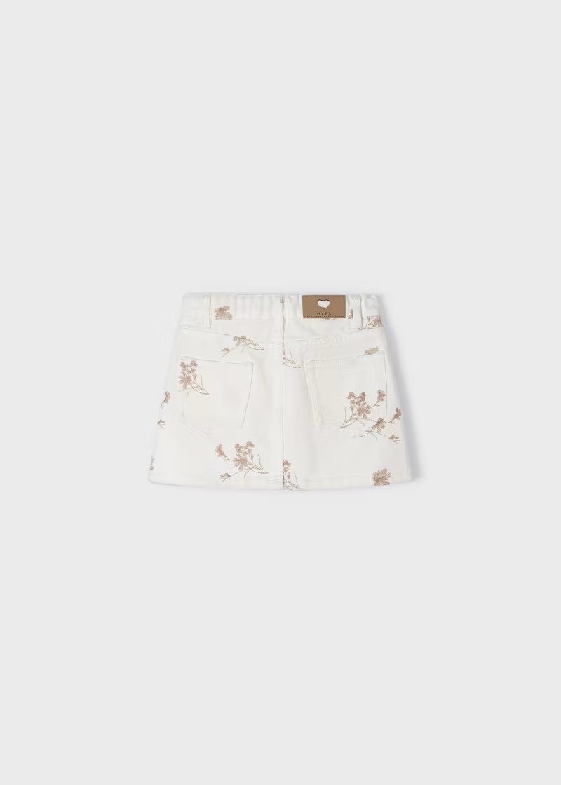 Twill Skirt with Embroidery - Cream