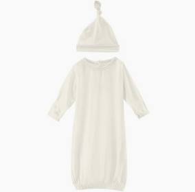 Solid Layette Gown & Hat Set Natural