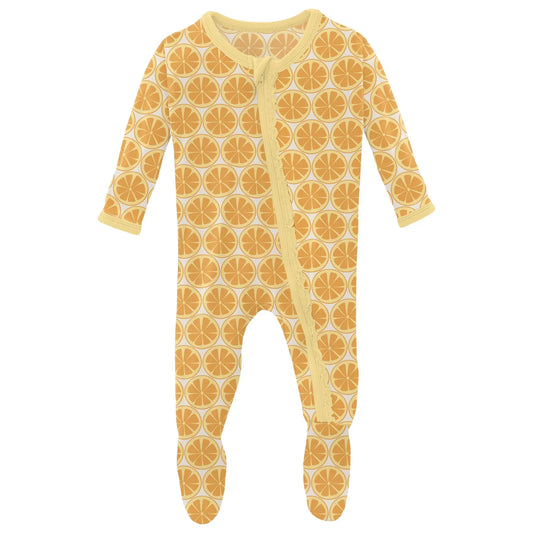 Print Muffin Ruffle Footie With Zipper Natural Lemons