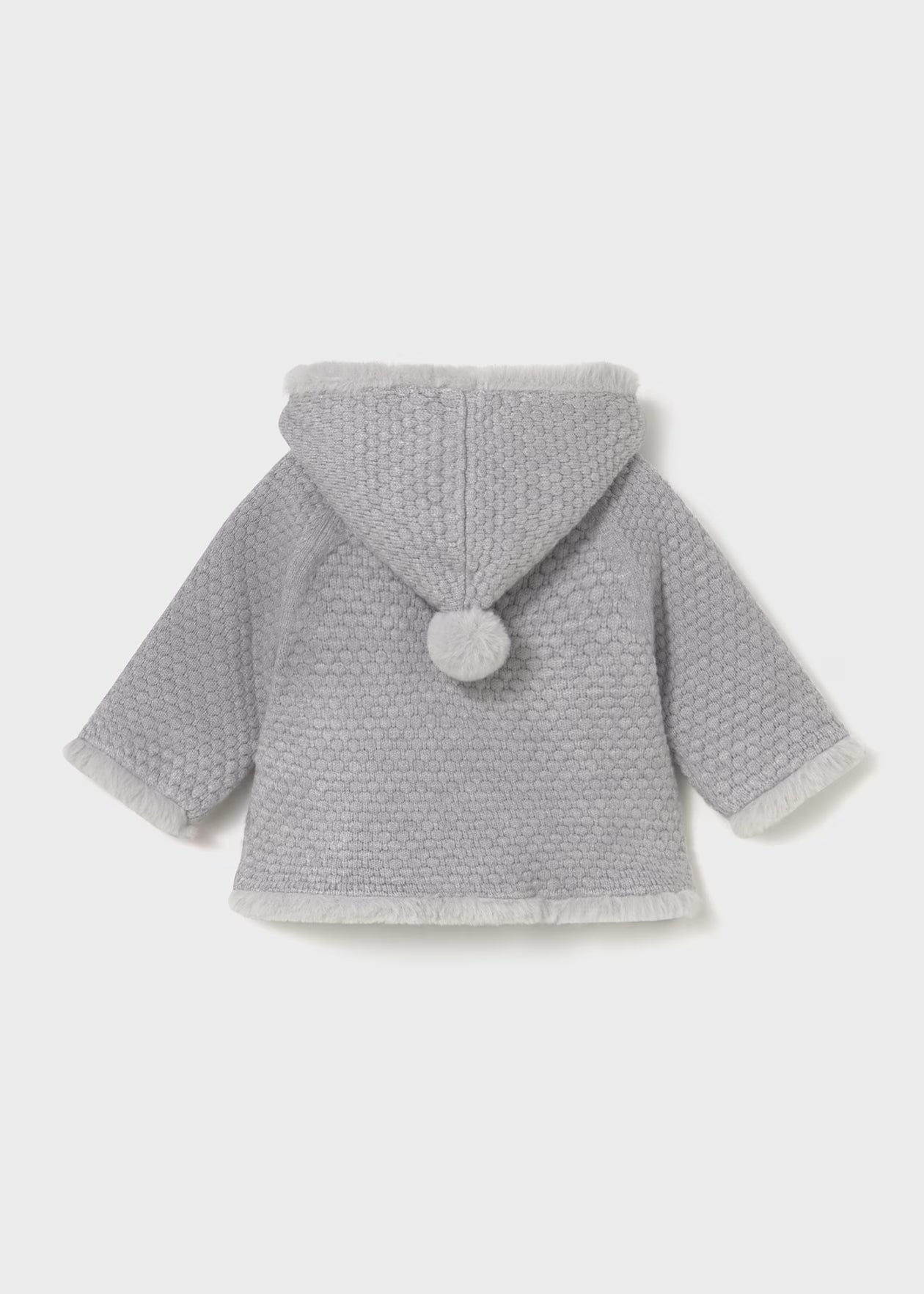Newborn Girl Knit Jacket with Faux Fur - Steam Melange