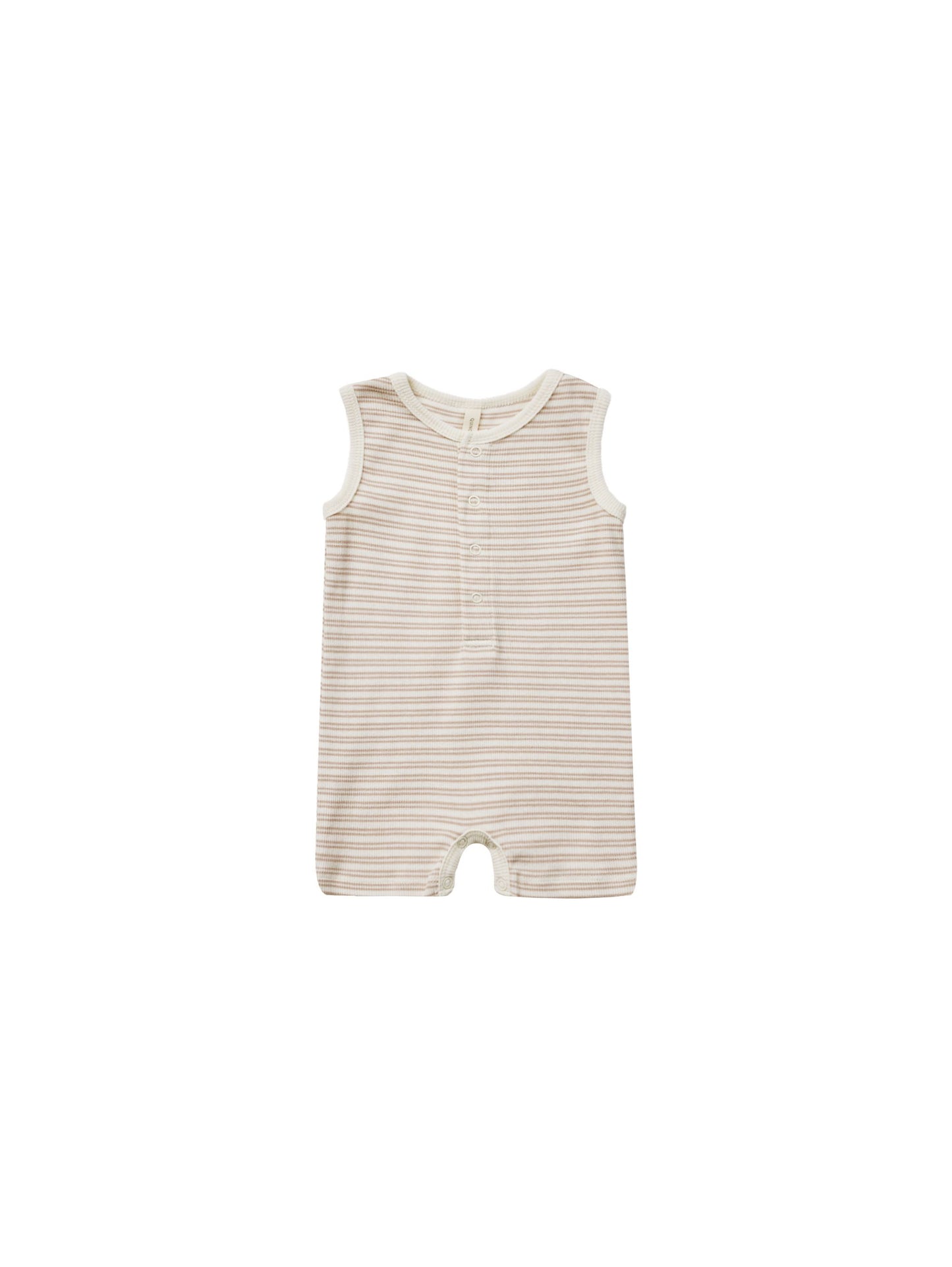 Ribbed Henley Romper - Oat Stripe