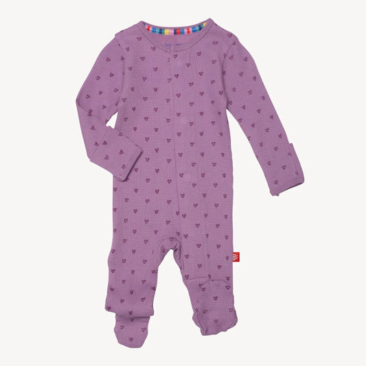 Pink Ribbon Print Waffle Footie