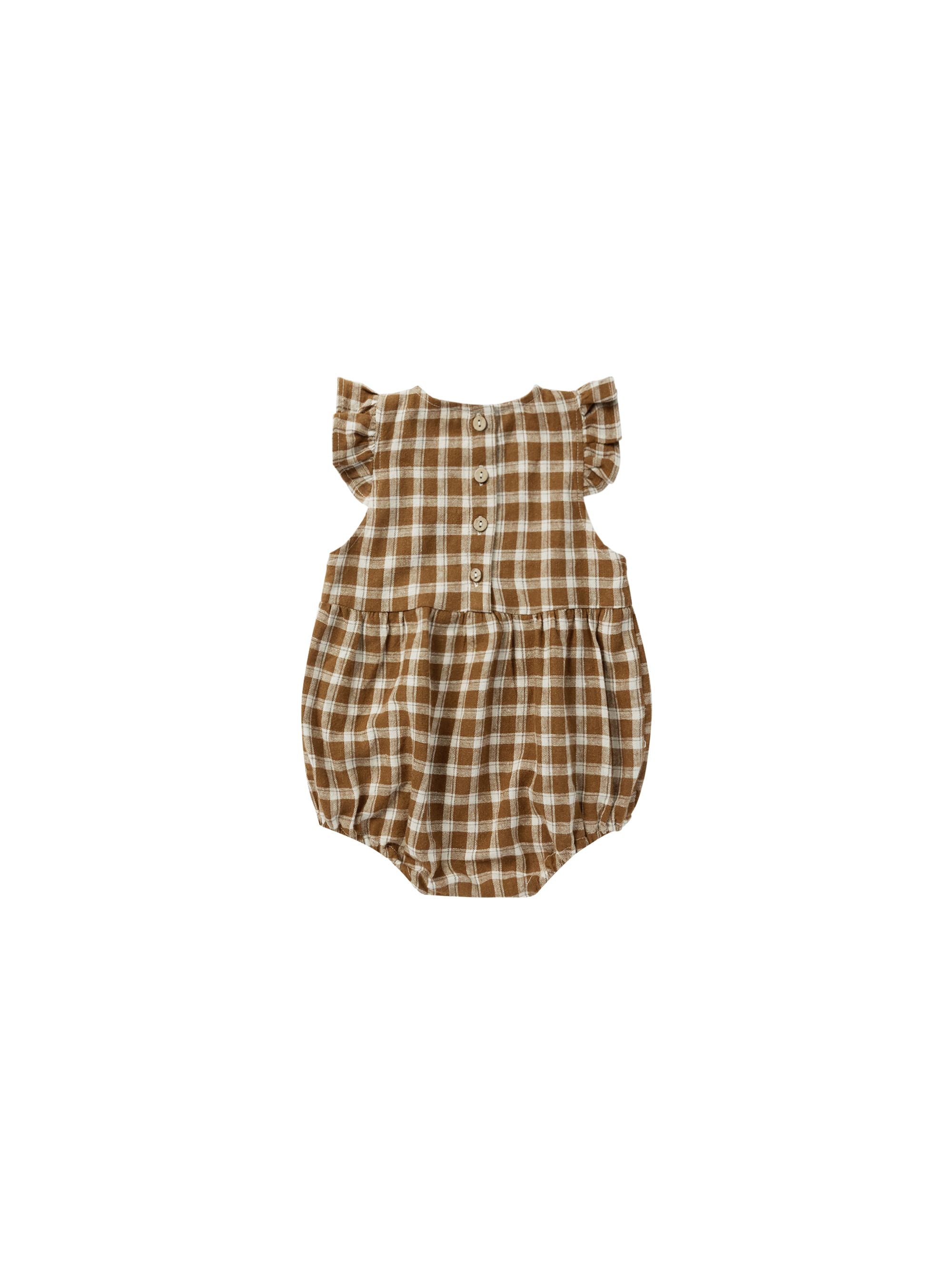 Amelia Romper - Saddle Plaid