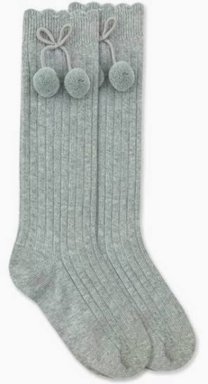 Pom Pom Knee High Socks Heather Grey