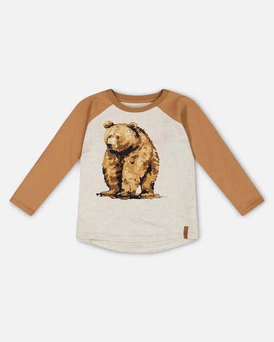 Raglan Jersey T-Shirt with Print - Oatmeal