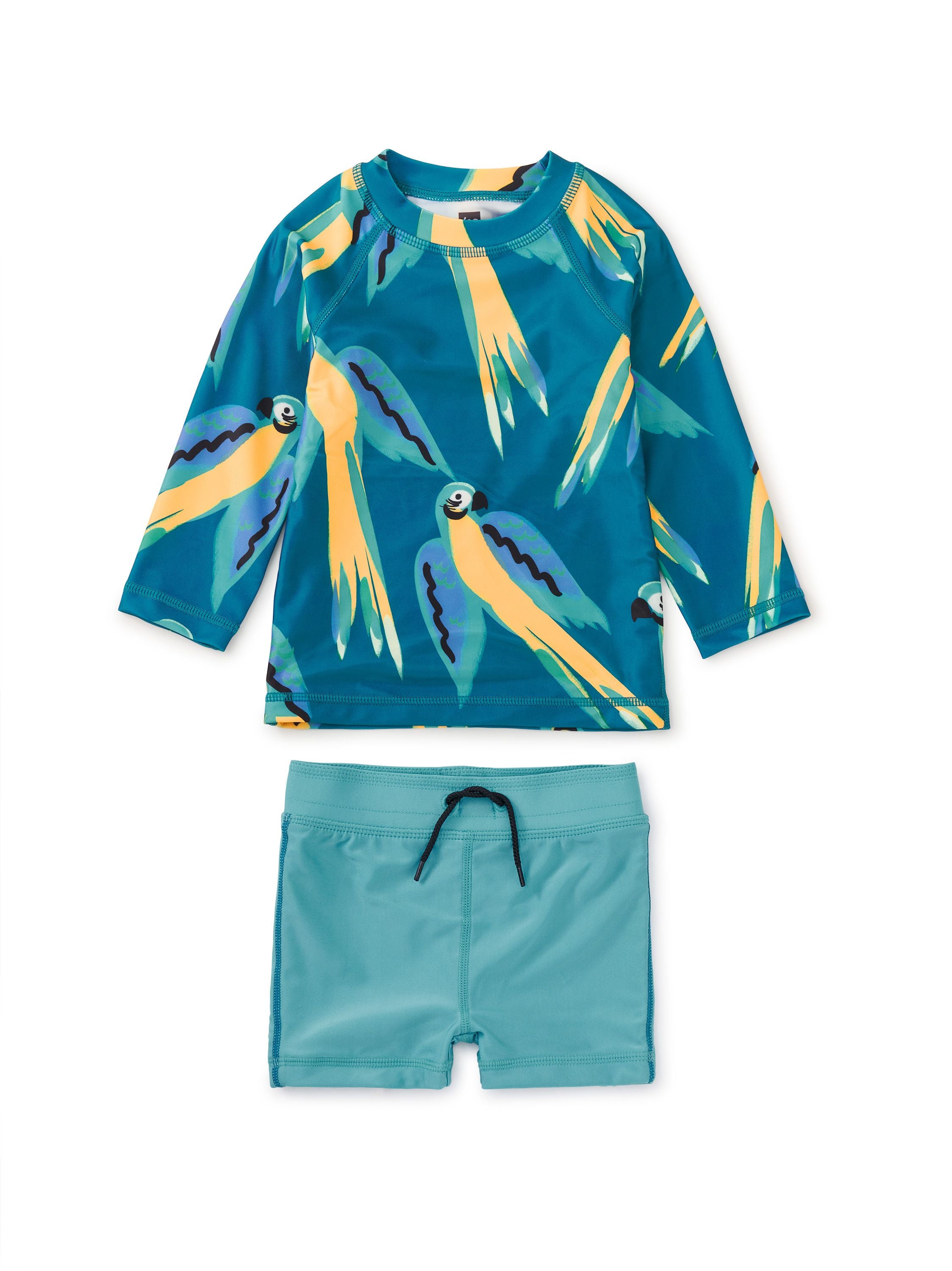 Rash Guard Baby Swim Set - Blue and Yellow Macaws