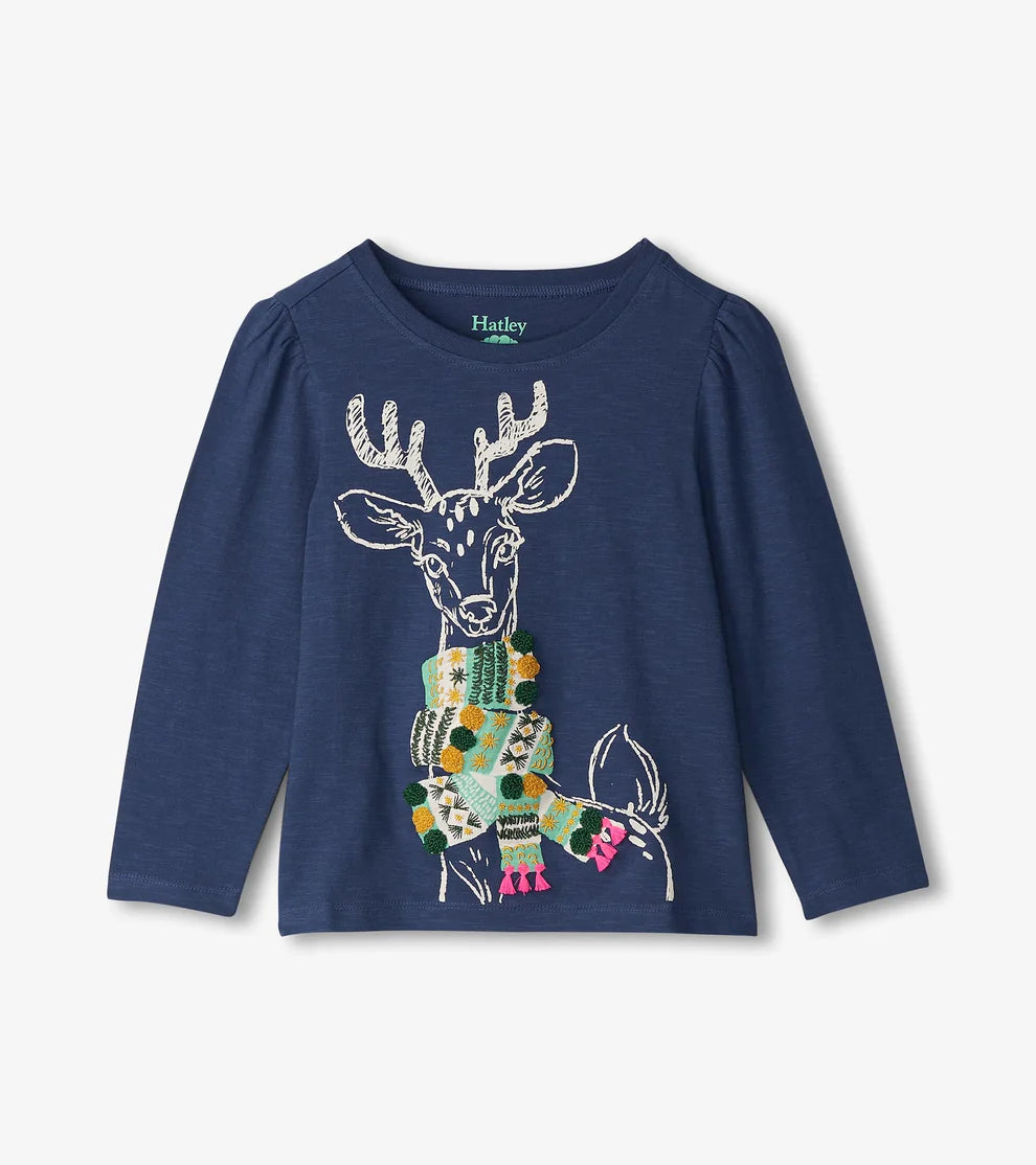 Reindeer Scarf Puff Tee Shirt