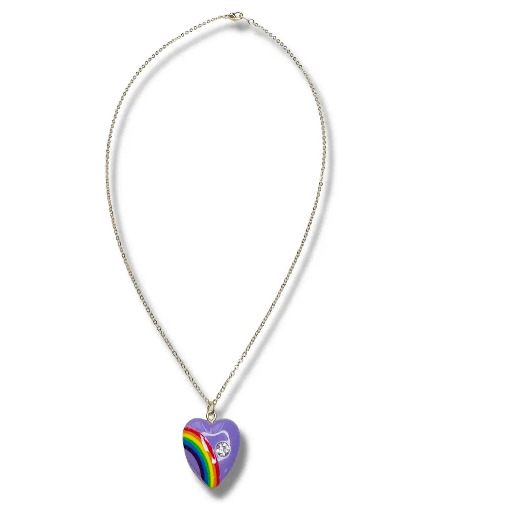 Retro Rainbow Heart CZ Acrylic Necklace