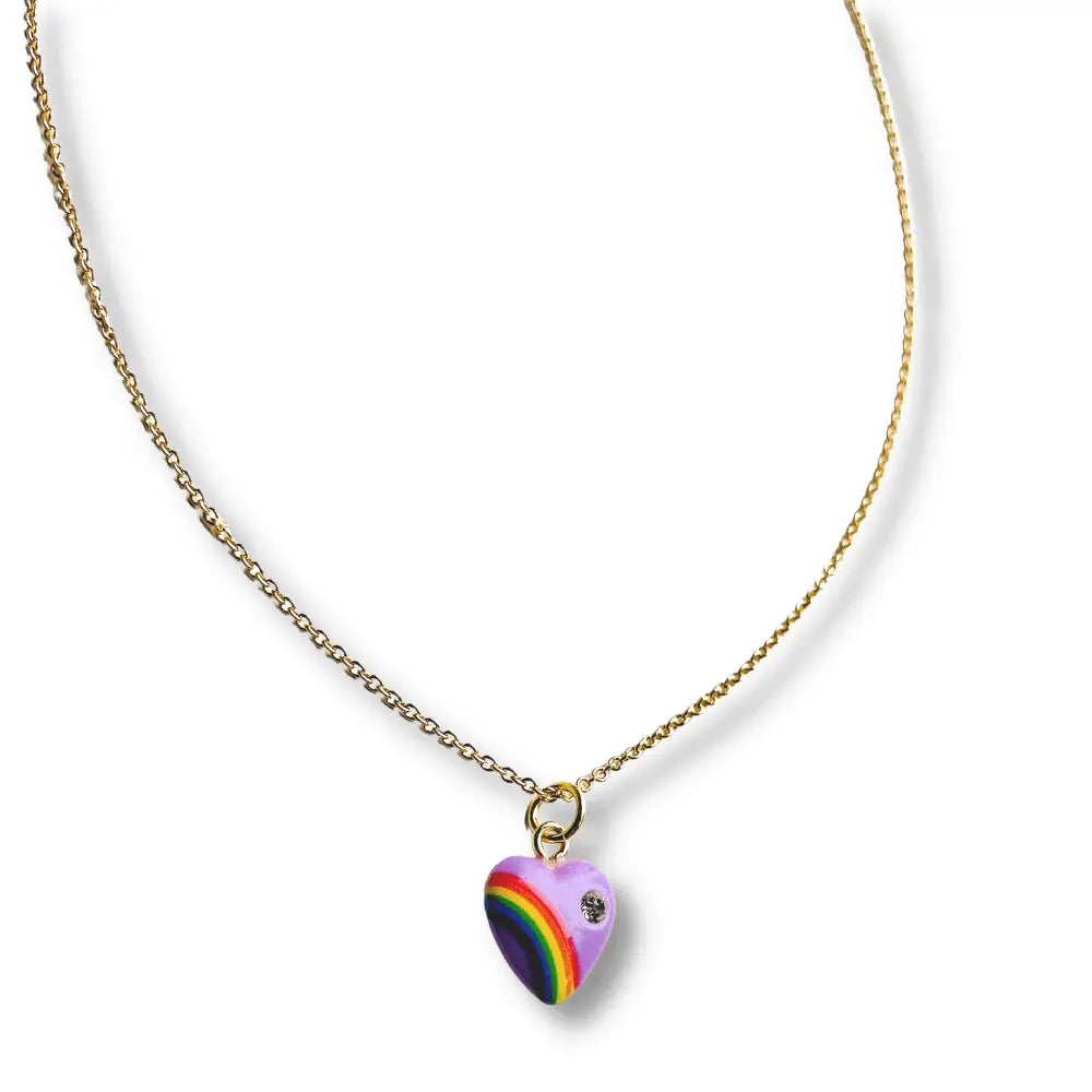 Retro Rainbow Heart CZ Acrylic Necklace