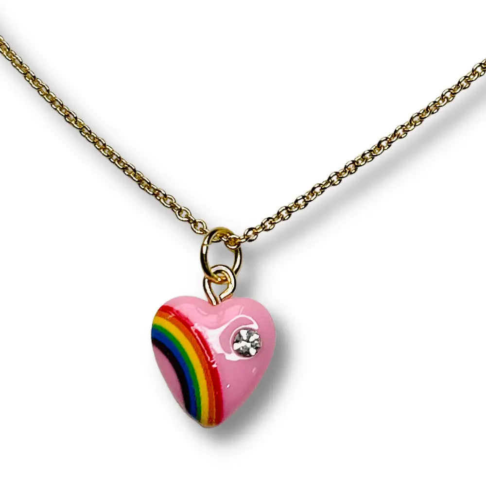 Retro Rainbow Heart CZ Acrylic Necklace