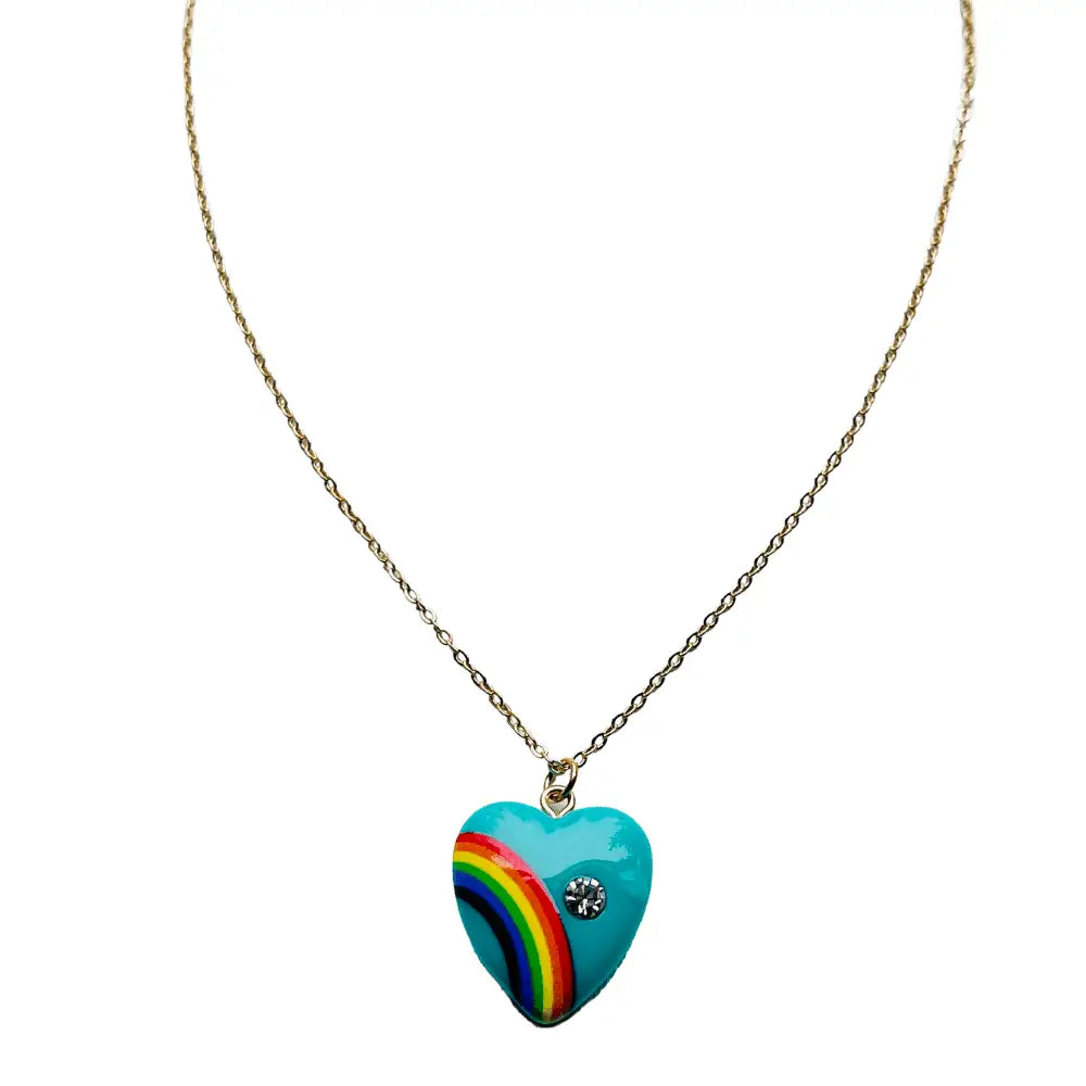 Retro Rainbow Heart CZ Acrylic Necklace