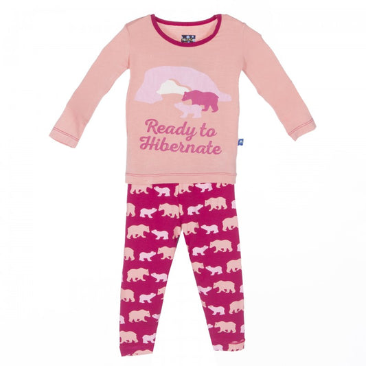 Print Long Sleeve Pajama Set - Rhododendron Brown Bear