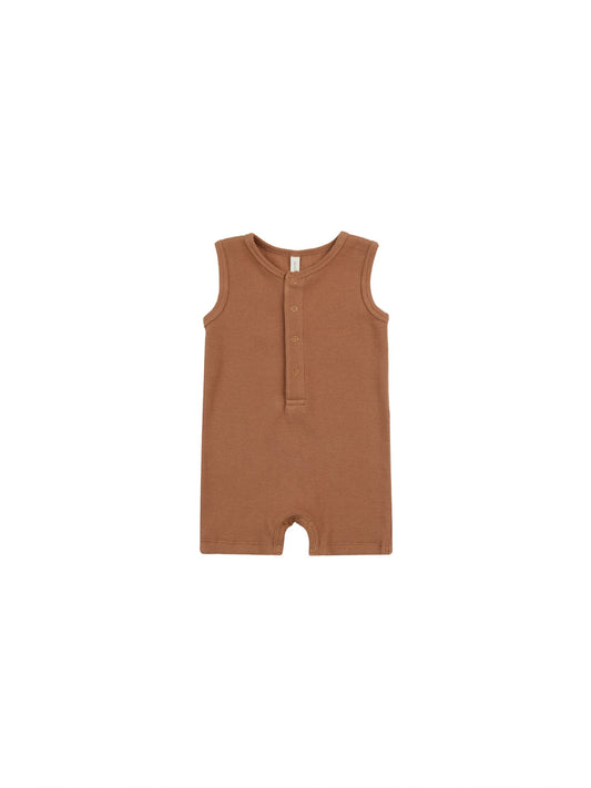 Ribbed Henley Romper - Clay