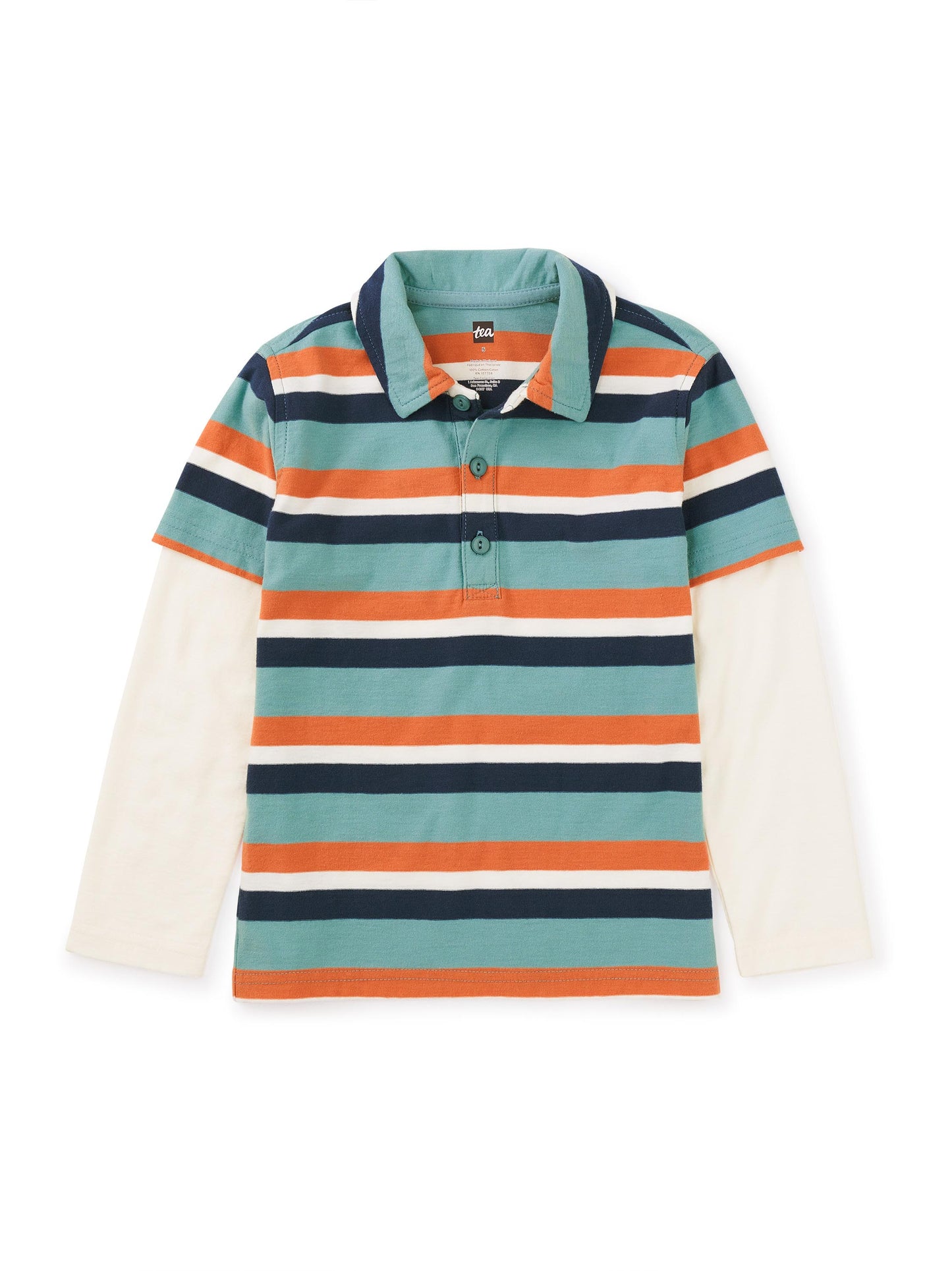 Layered Sleeve Striped Polo  - Seaspray