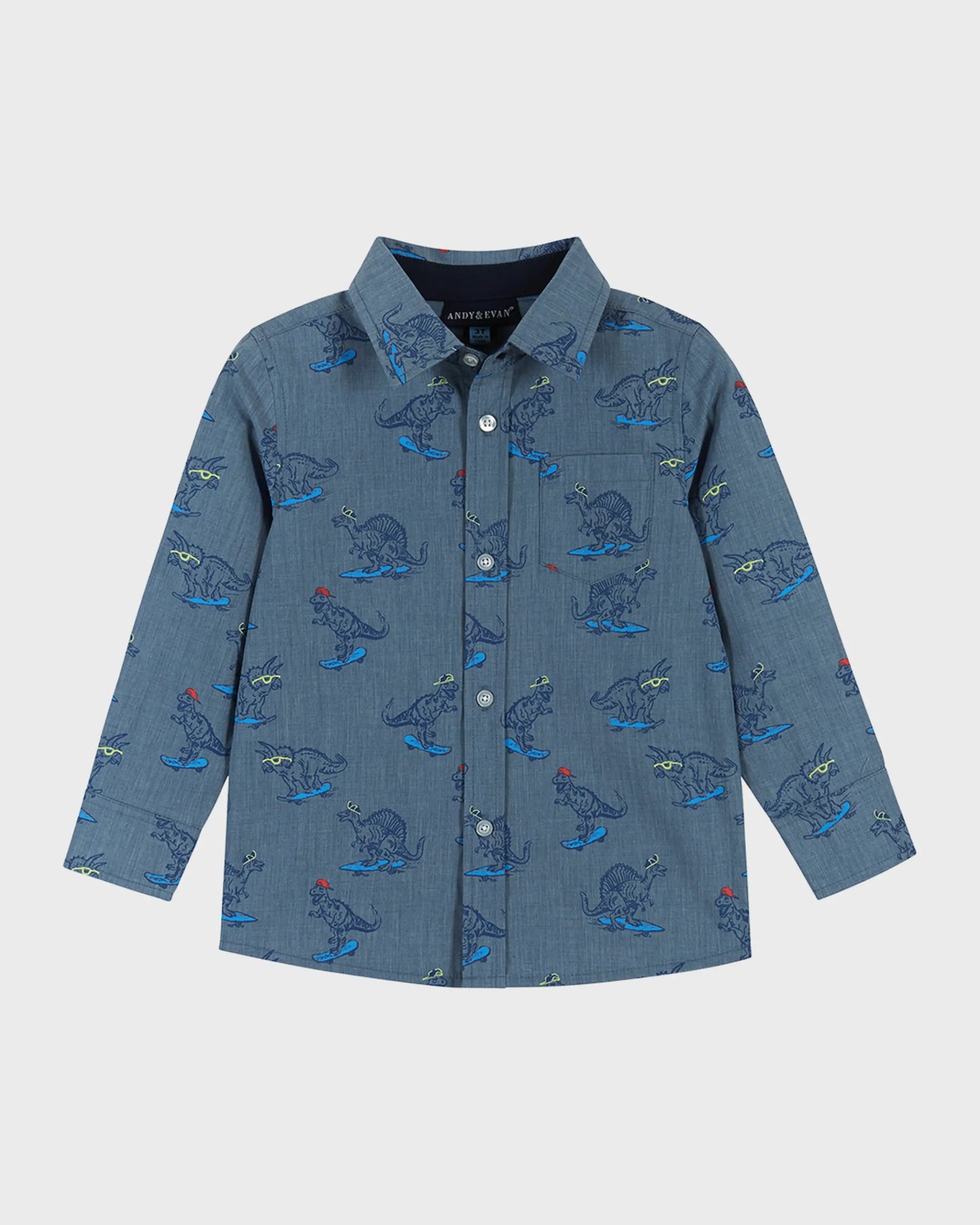 Skateboarding Dino Chambray Buttondown