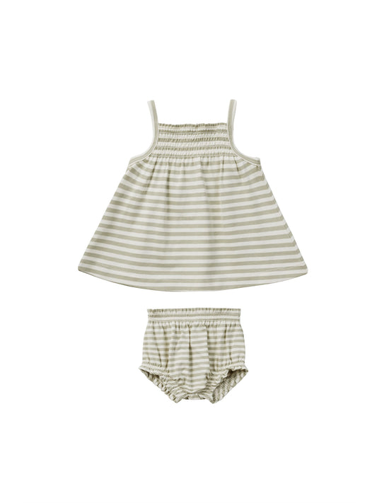 Smocked Tank and Bloomer Set - Sage Stripe