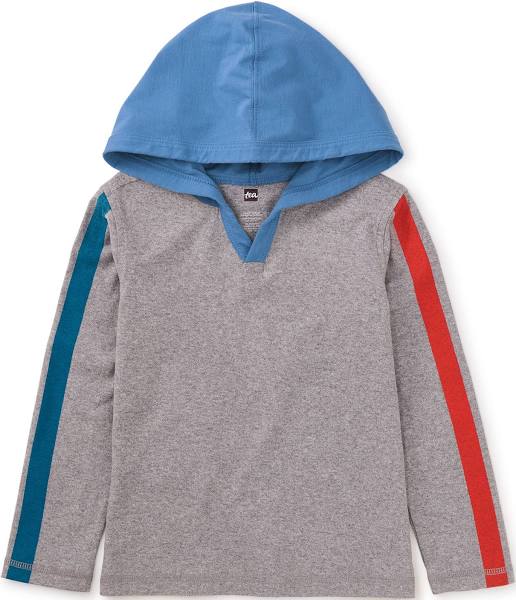 Stripe Sleeve Happy Hoodie - Heather Grey