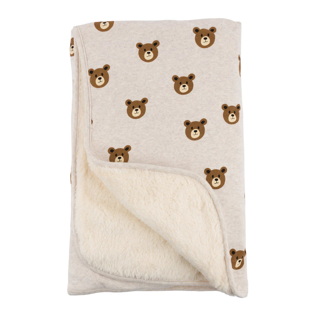 Teddy Bear Face Print Snowdrift Layette Blanket - Malt