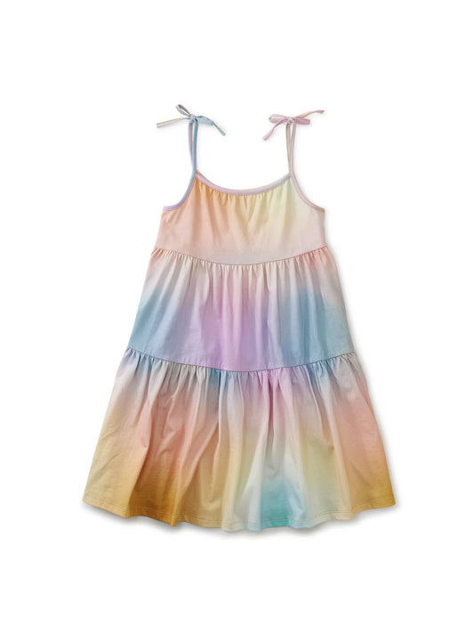 Tiered Tie Shoulder Dress - Rainbow Gradient