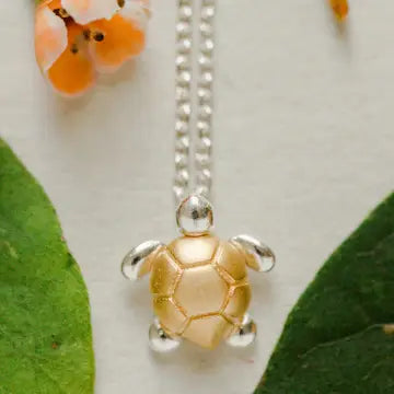 Two Tone Mixed Metal Turtle Necklace