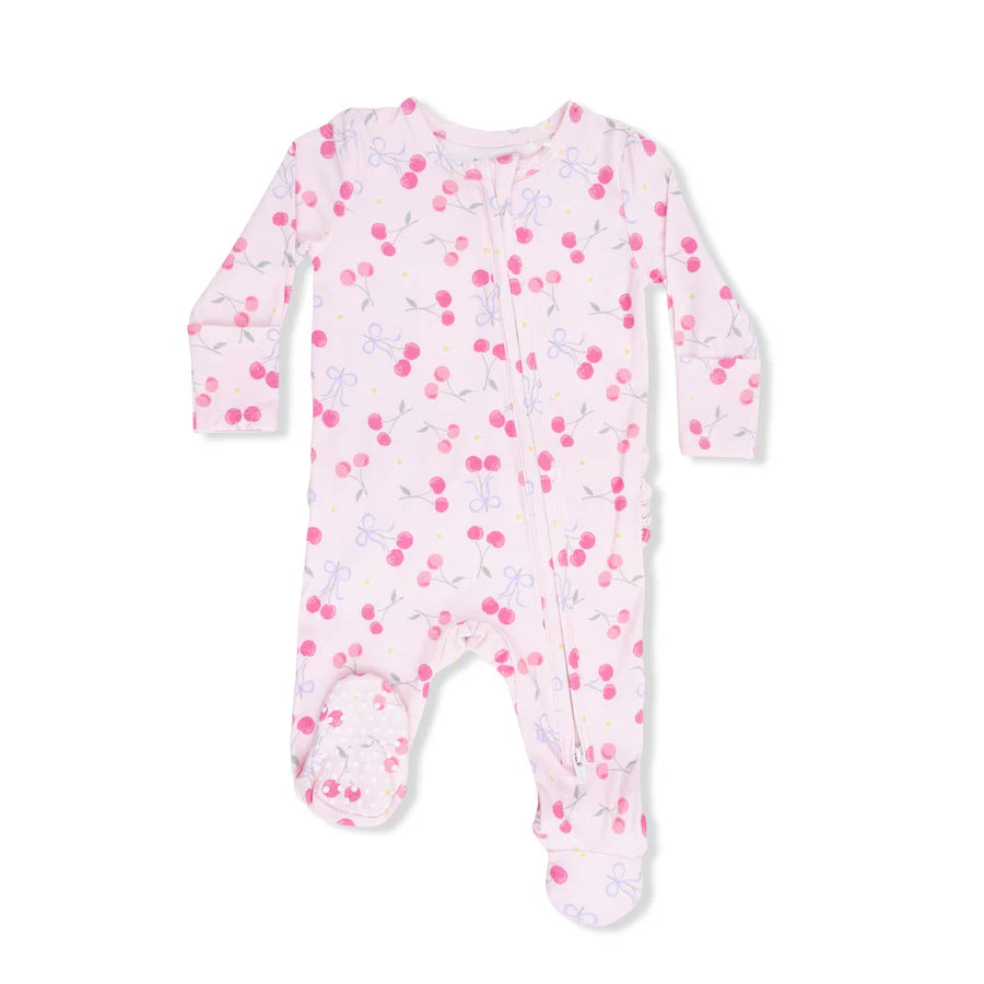 Sweet Bow Cherries 2 Way Zipper Ruffle Back Footie Little Sprout