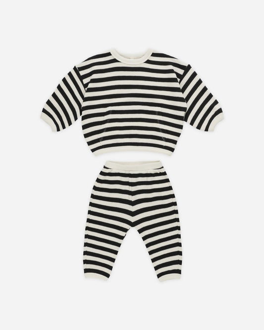 Waffle Slouch Set - Black Stripe